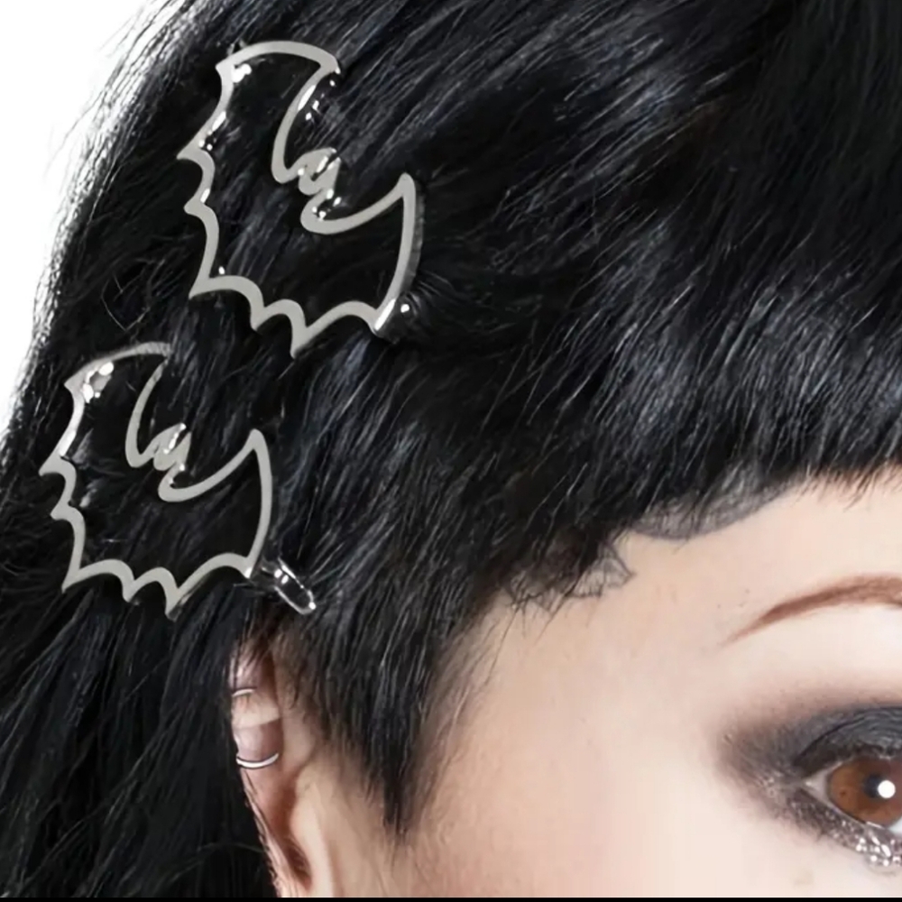 Spooky Bat Hair Clips - Silver Set of 2
